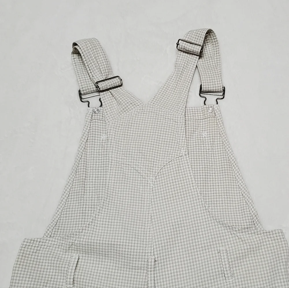 VINTAGE No Boundaries Seafaom Green Checked Side Button Shorts Overalls Romper